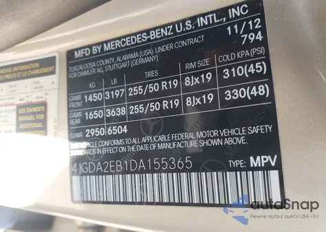 2013 Mercedes-Benz Ml 350 Bluetec 4Matic из США, поврежденный, VIN 4JGDA2EB1DA155365